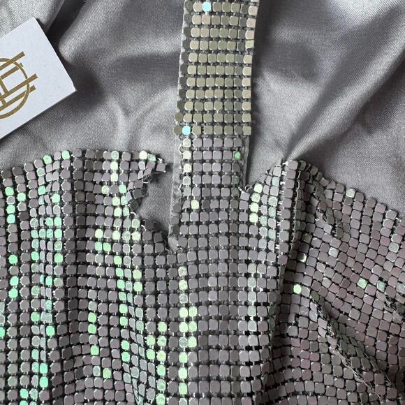 House Of Harlow 1960 Silver Chainmail Cowl Neck Tank Mini Dress size M - Picture 6 of 7